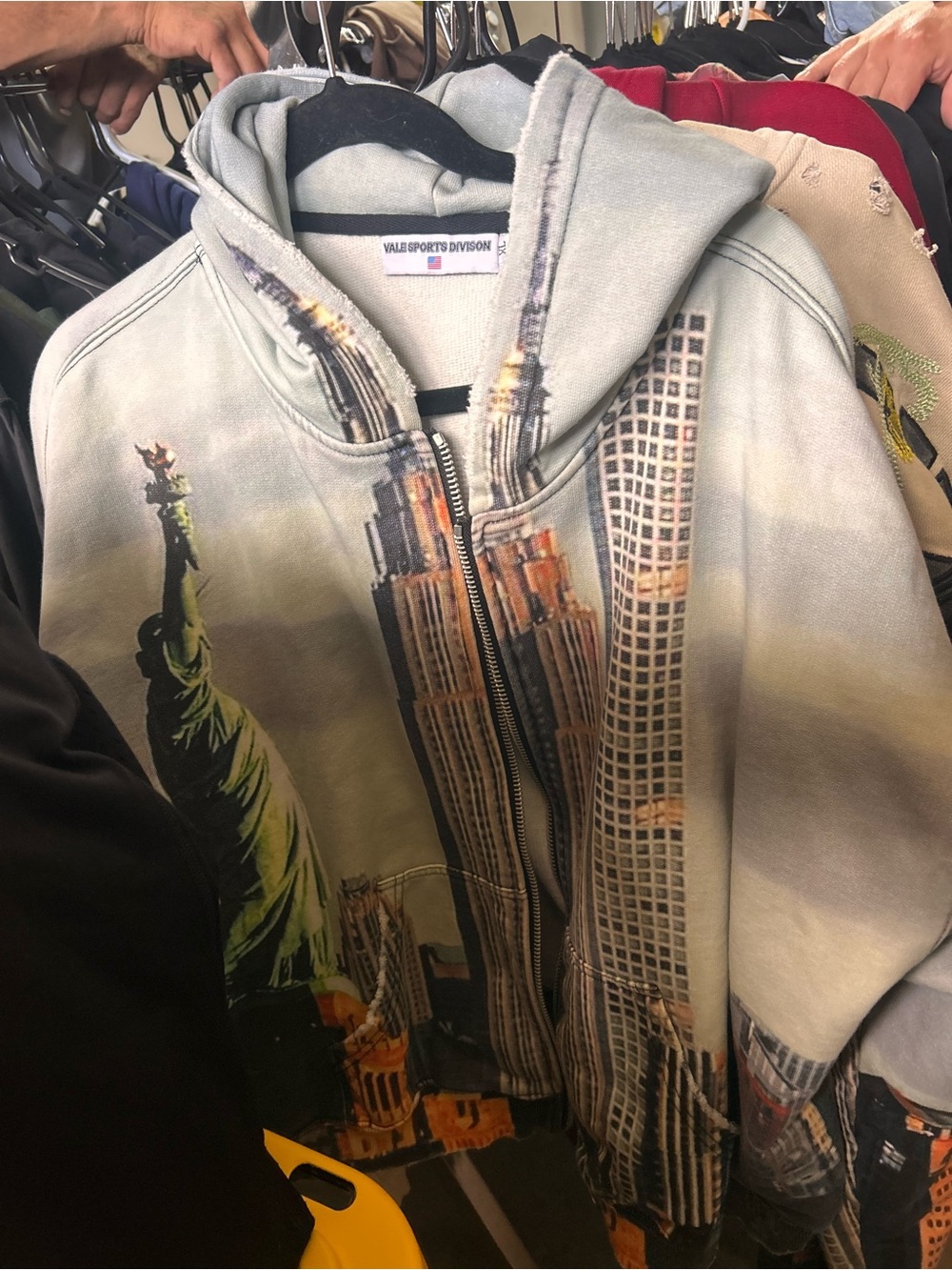 Vail Sports Division Gray Graphic Zip Hoodie with Cityscape Print